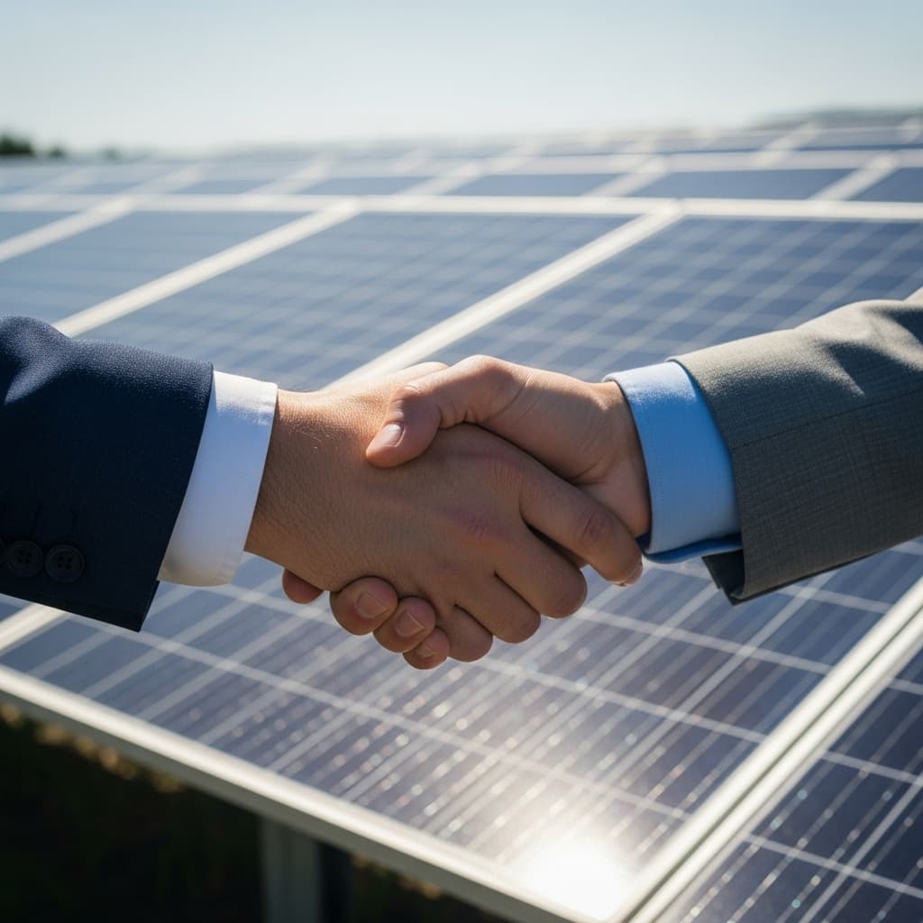 Handshake in front of solar home